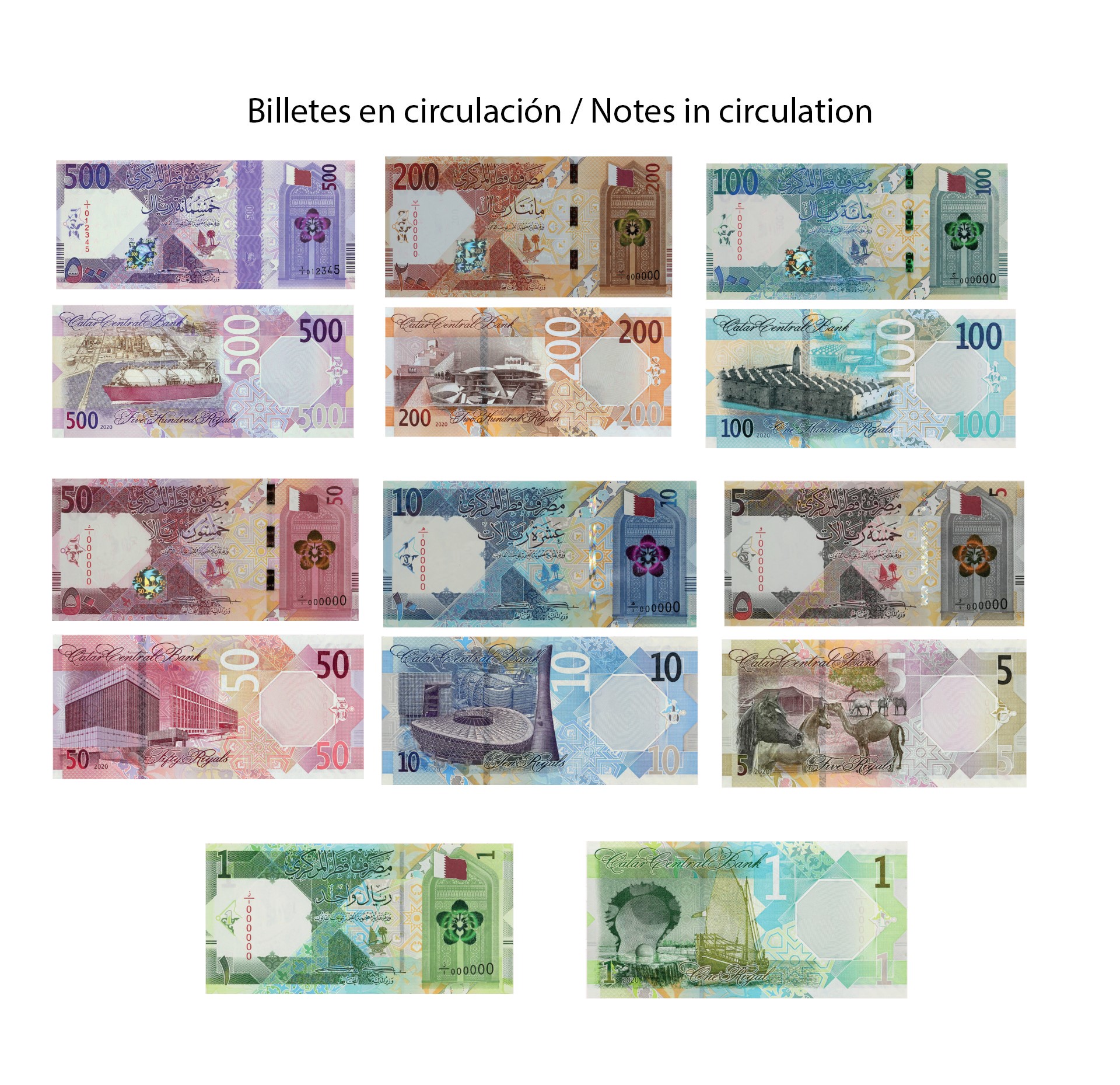 Los billetes que circulan en Qatar