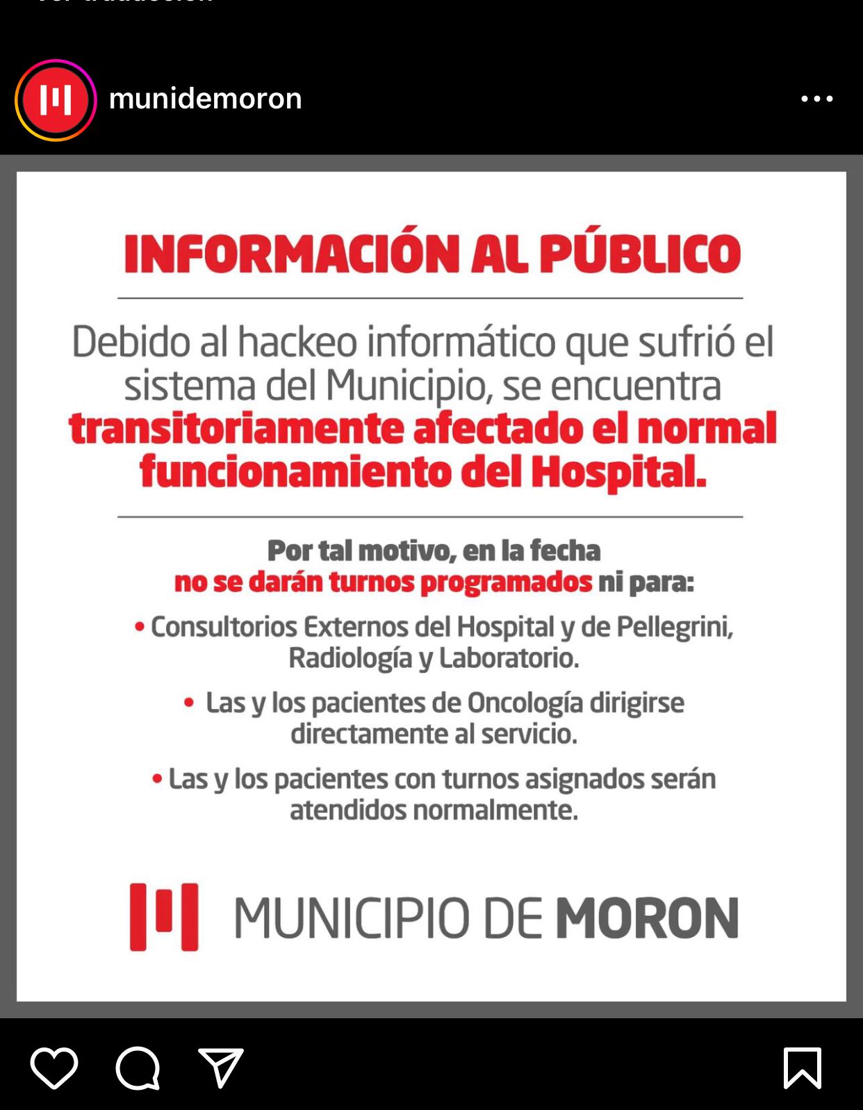 Desde Morón confirmaron el ataque hacker