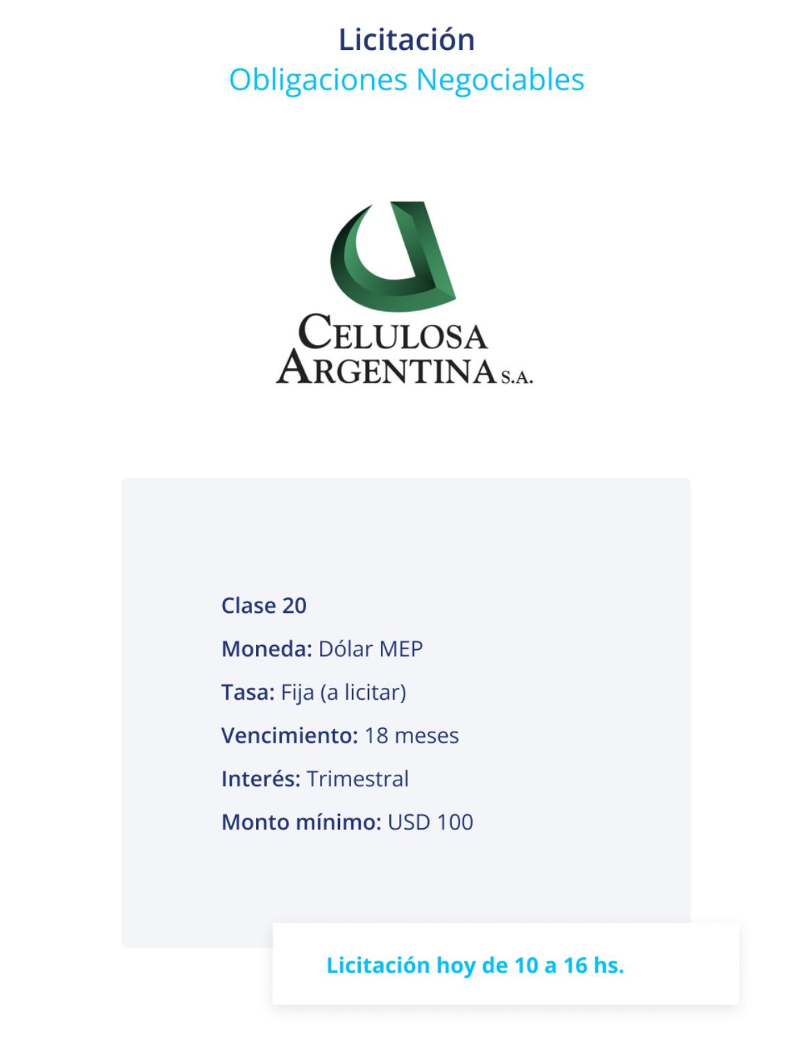 Nueva ON de Celulosa Argentina