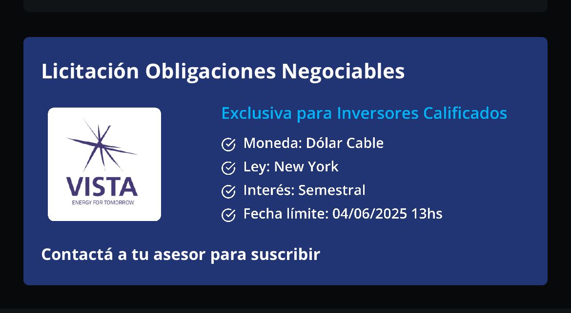 Nueva Obligación Negociable de Vista