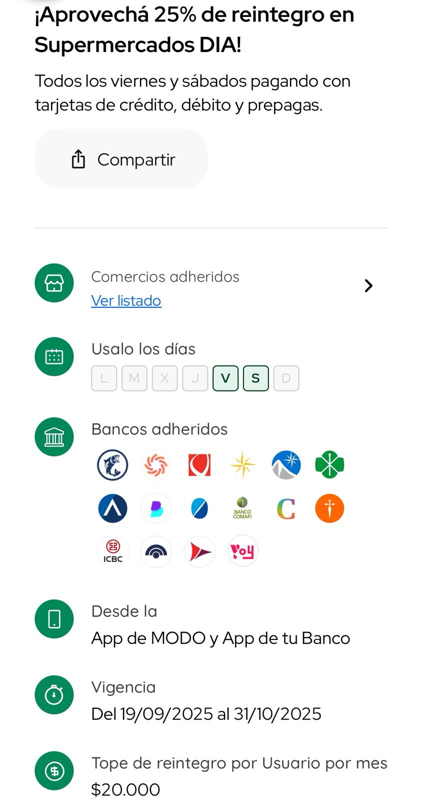 La promoción de MODO para este viernes y sábado en DIA