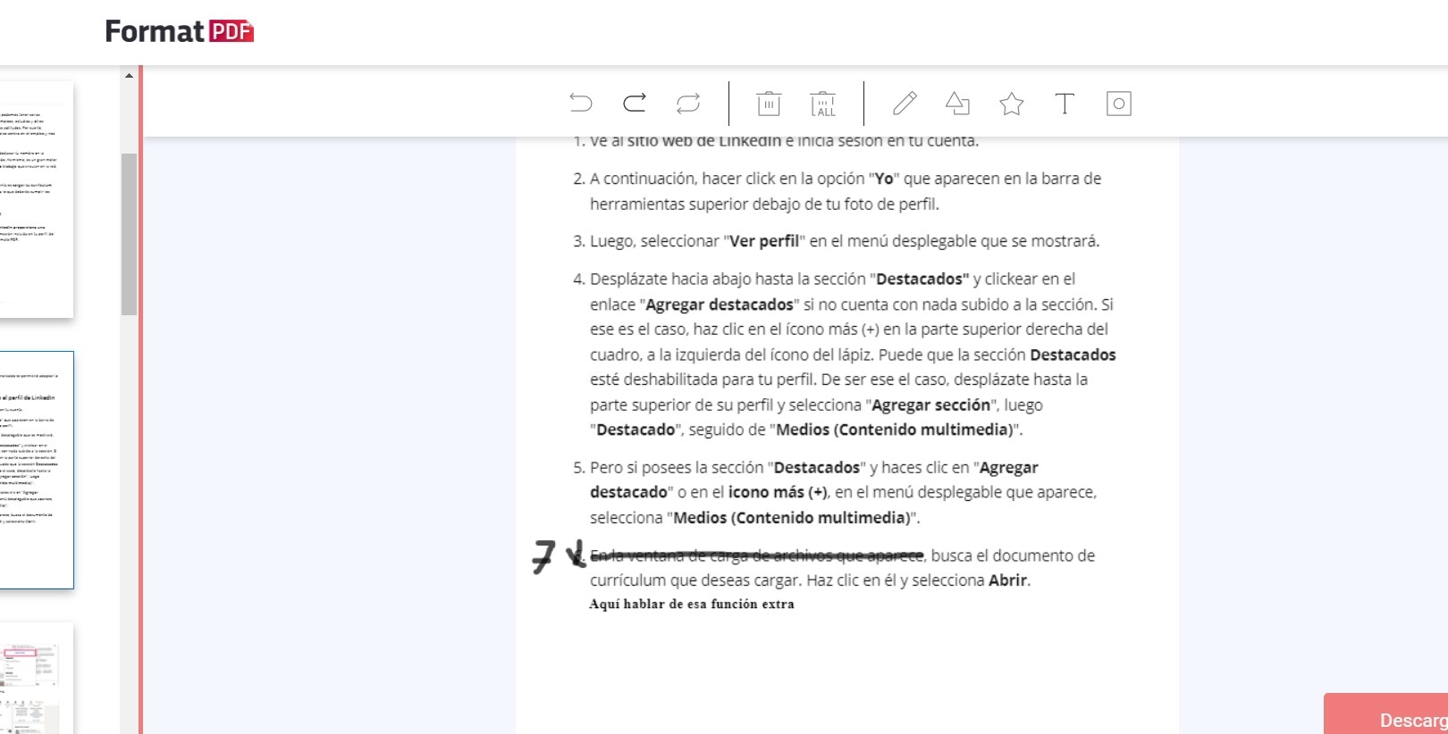 Tachando texto y escribiendo sobre el PDF.