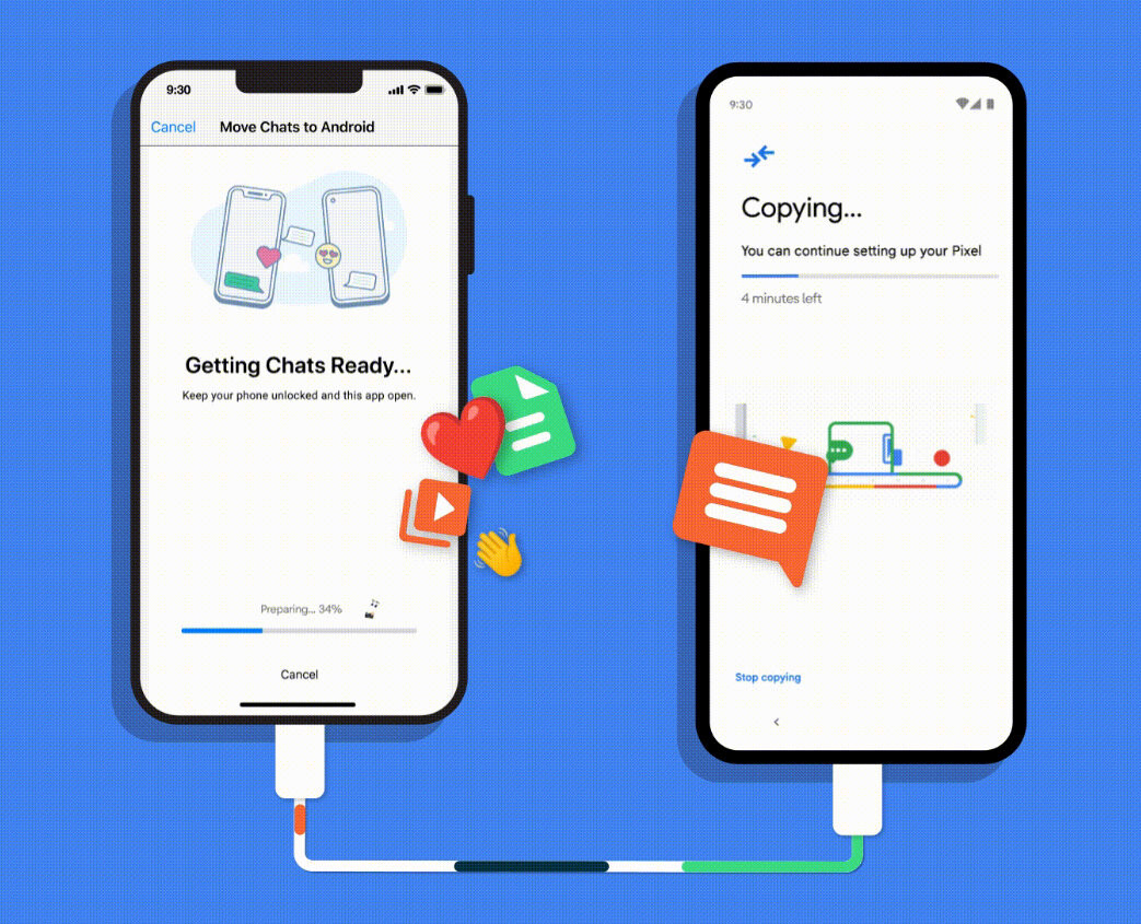 Android 12 permitirá el traspado de información de dispositivos Android a iOS, mediante un cable USB