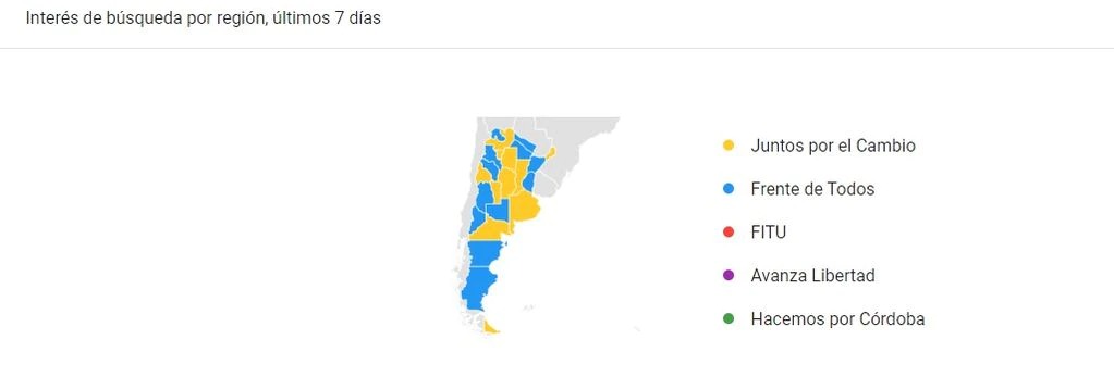 Las búsquedas de partidos políticos por provincia, según Google Trends