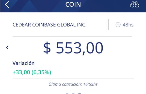 Cotización Cedear Coinbase (Fuente Balanz)