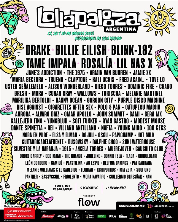 La grilla de artistas confirmados para el Lollapalooza 2023