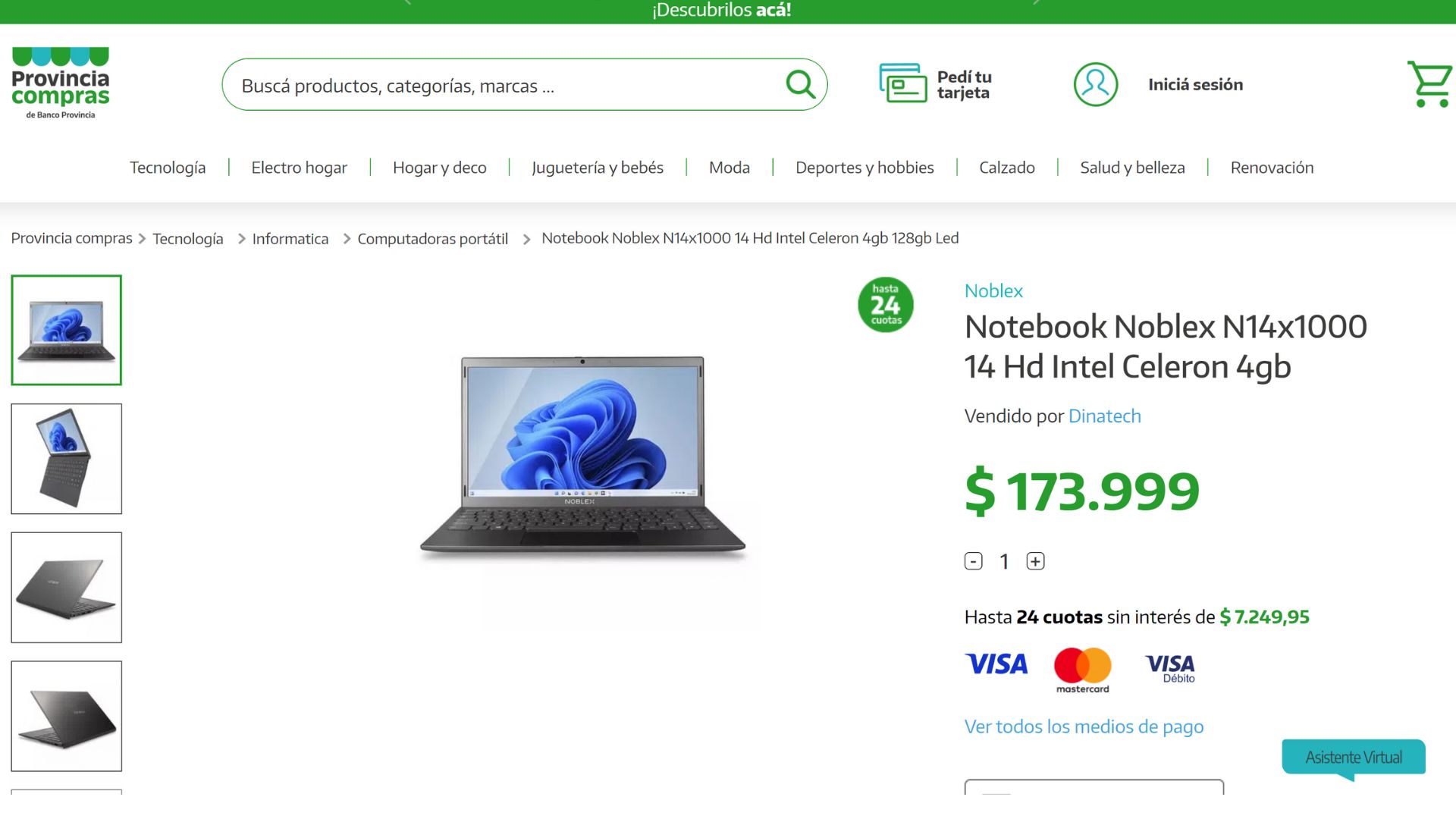 Una de las notebooks que se pueden adquirir en 24 cuotas sin interés en Provincia Compras, el market place de Banco Provincia, este miércoles 3 de agosto