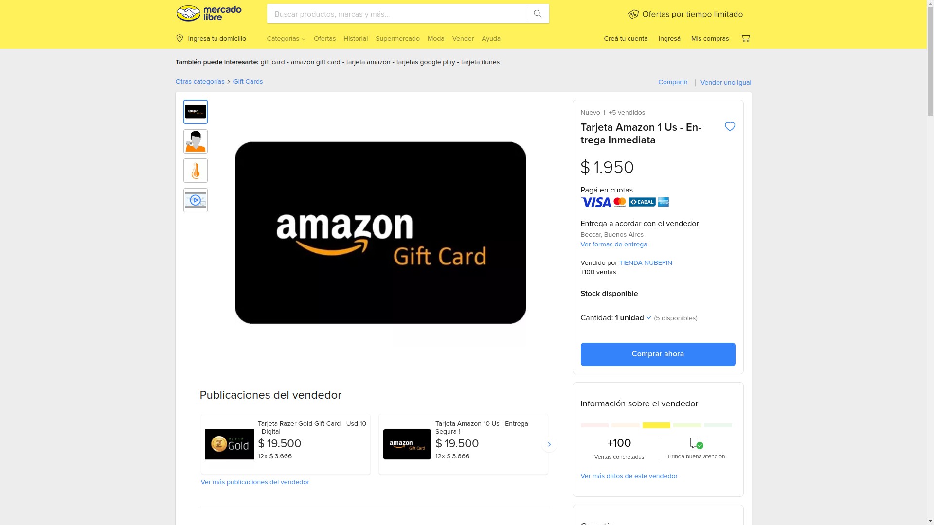 El dólar Mercado Libre cotiza a 1.950 pesos