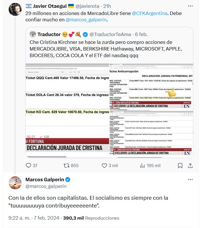 La reacción de Marcos Galperin en X por los CEDEAR de Cristina KIrchner