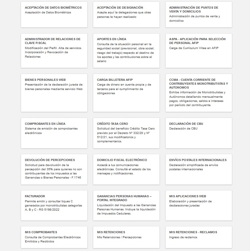 AFIP - Panel de actividades