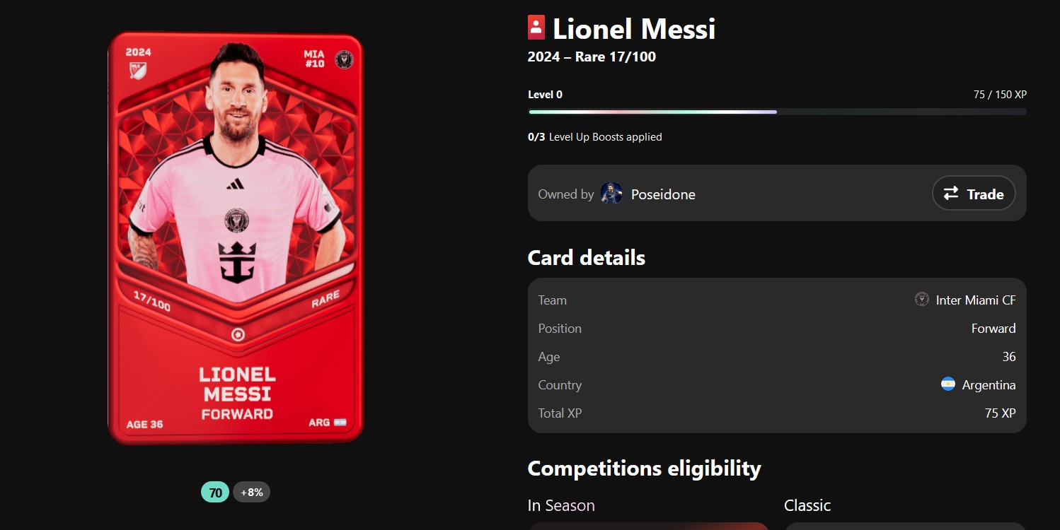 Carta rara de Lionel Messi de Sorare