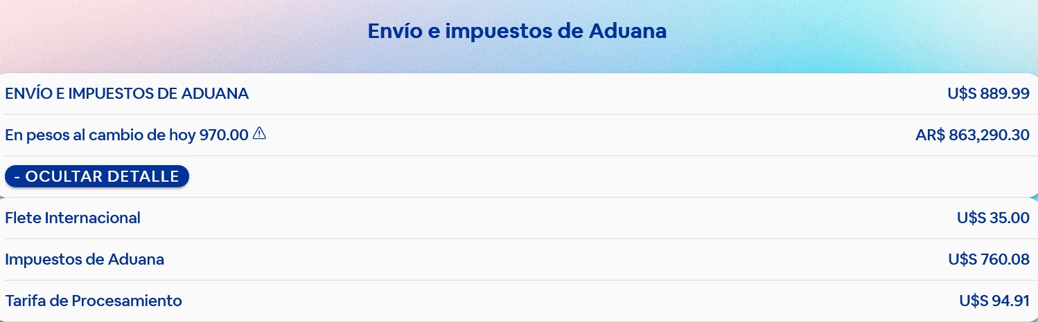 Ejemplo de envío a CABA para un iPhone 15 con un precio de u$s999