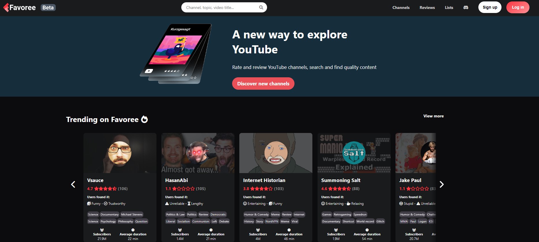 Página principal de Favoree, el IMDb de YouTube