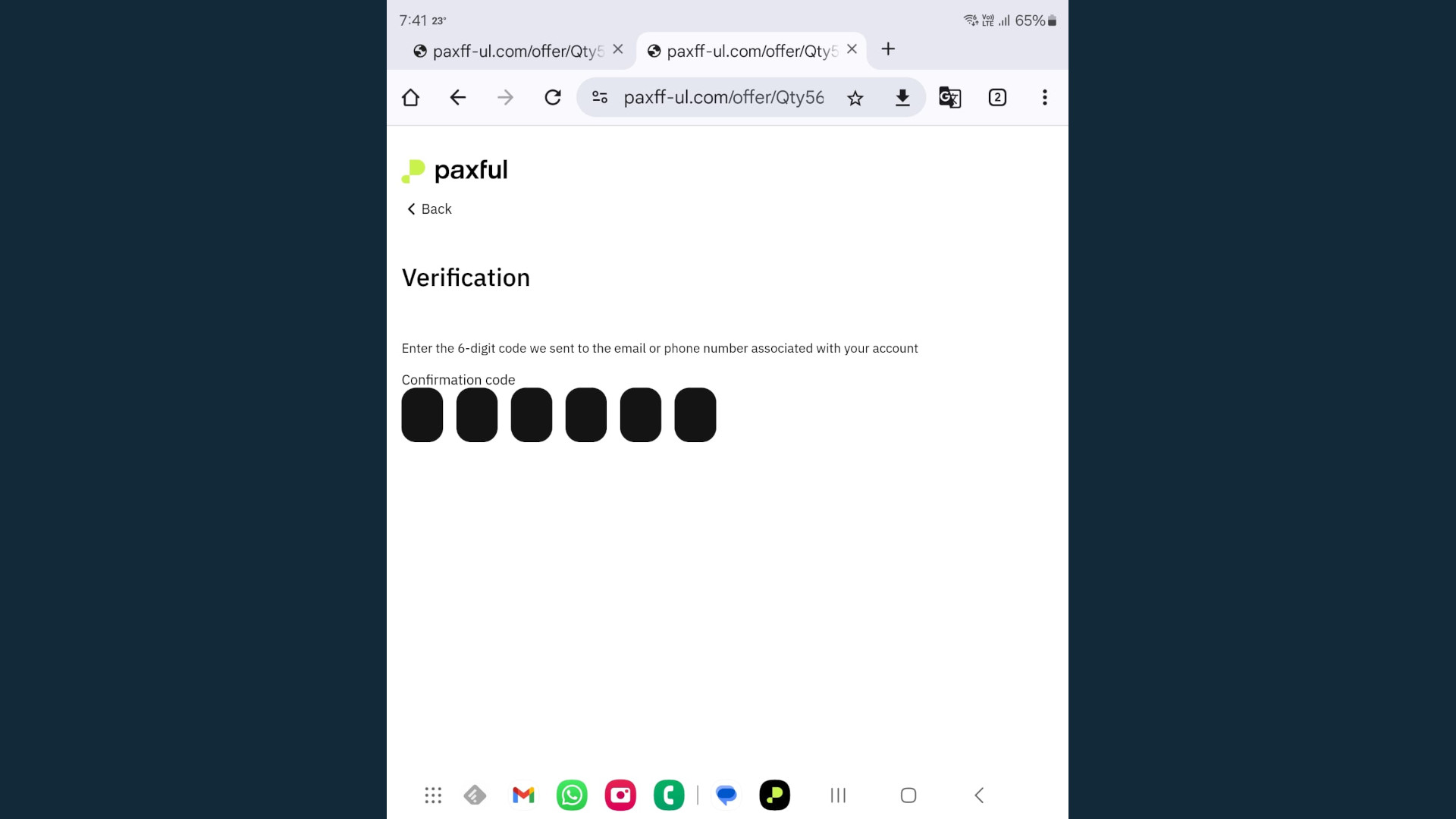 La página a la que redirigen los estafadores en Paxful