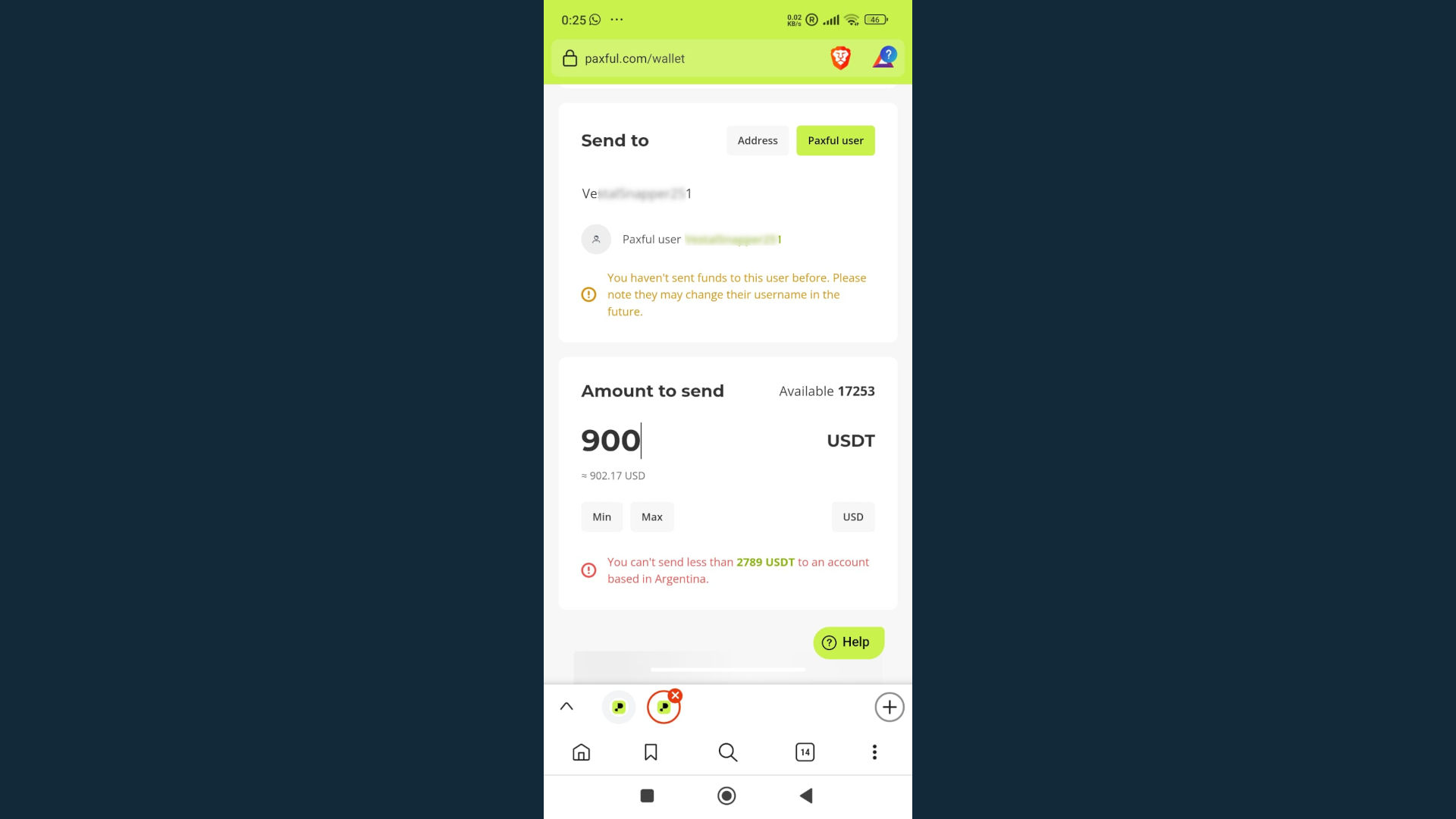 El anzuelo: un supuesto mensaje de Paxful, enviado por el chat de PaxfulEl anzuelo