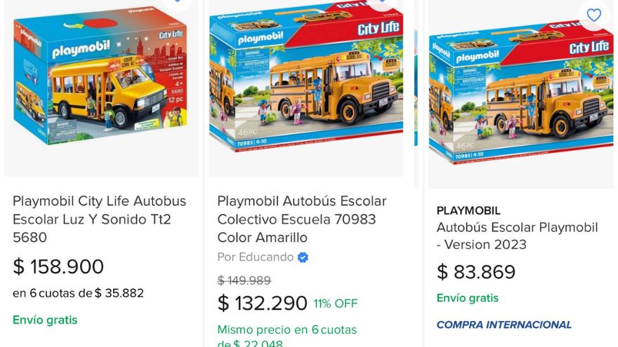 Ejemplo de productos disponible en Mercado Libre con Compra Internacional