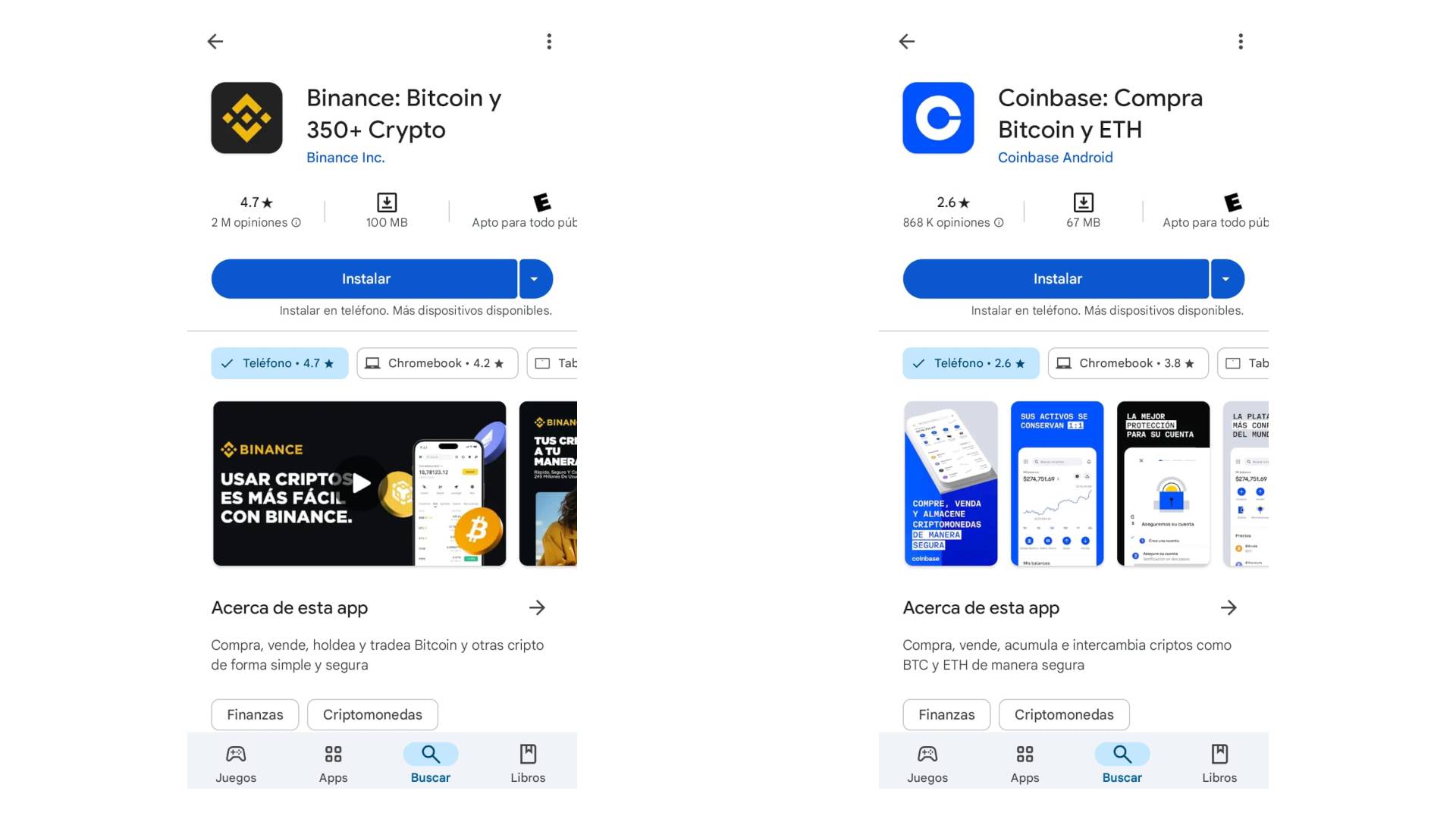 Cuesta arriba: Binance no sólo supera en cantidad de descargas (18 vs 58