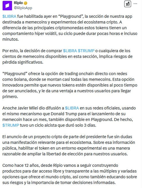 El comunicado de Ripio