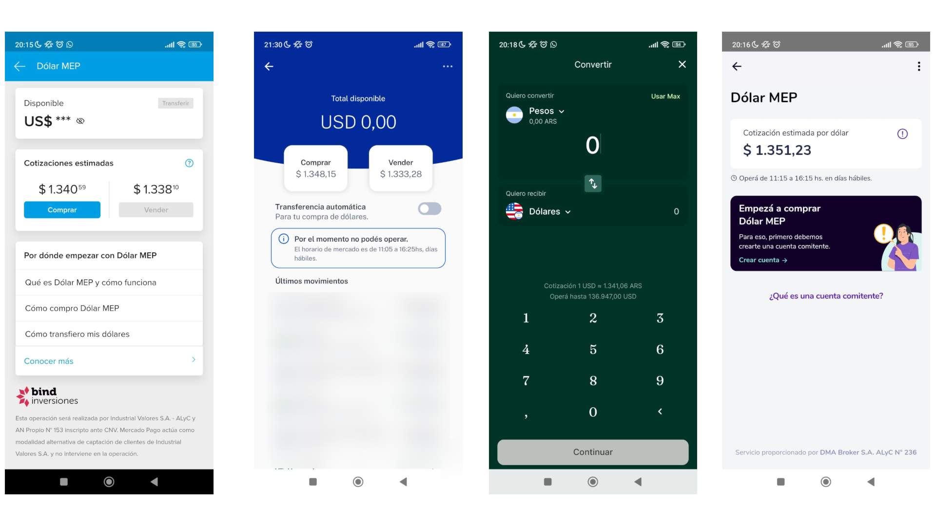   Cotizaciones del dólar en las principales billeteras