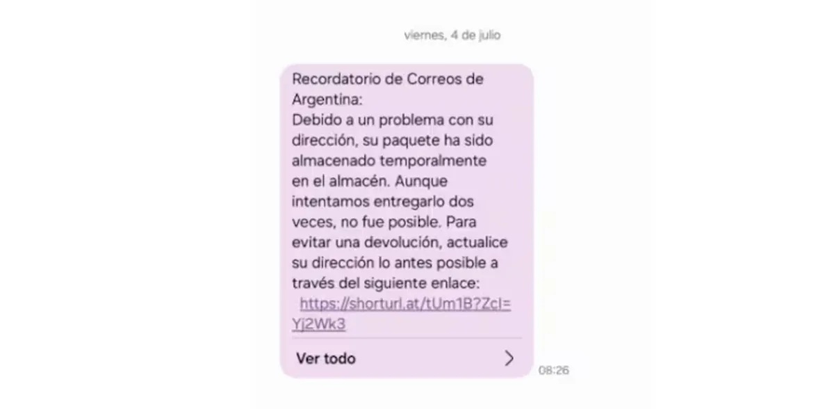 Compras en Shein y Temu: así es el falso mensaje de Correo Argentino 