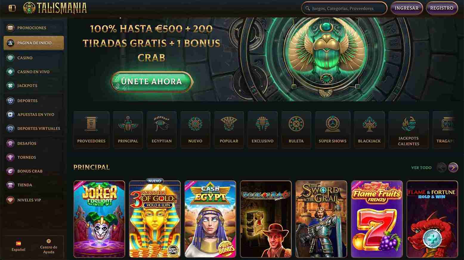 Página principal de Talismania Casino online
