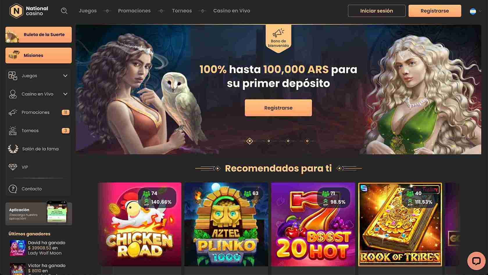 Página principal de National Casino Argentina