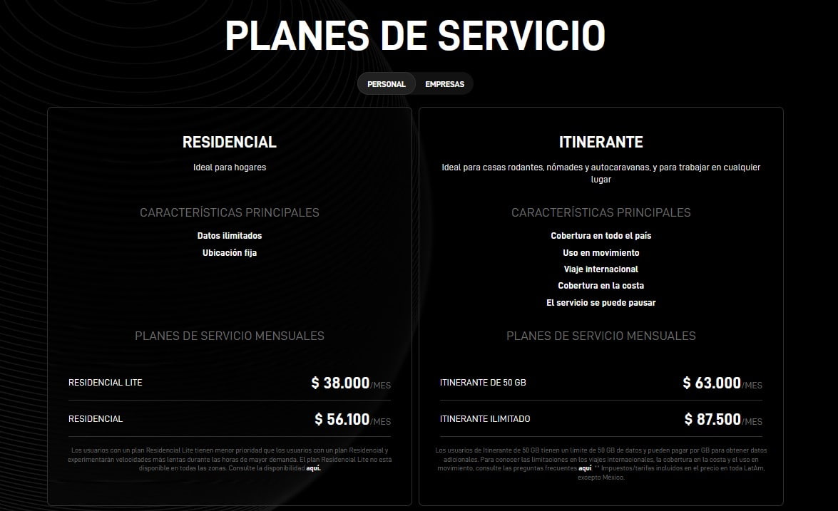 Starlink: planes y valores en Argentina