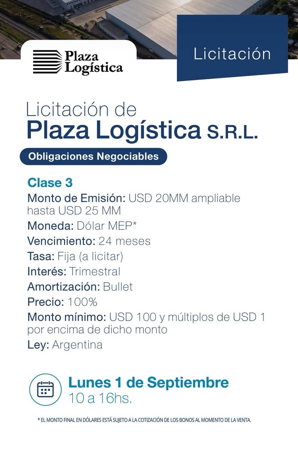 ON de Plaza Logística (Fuente: Balanz)