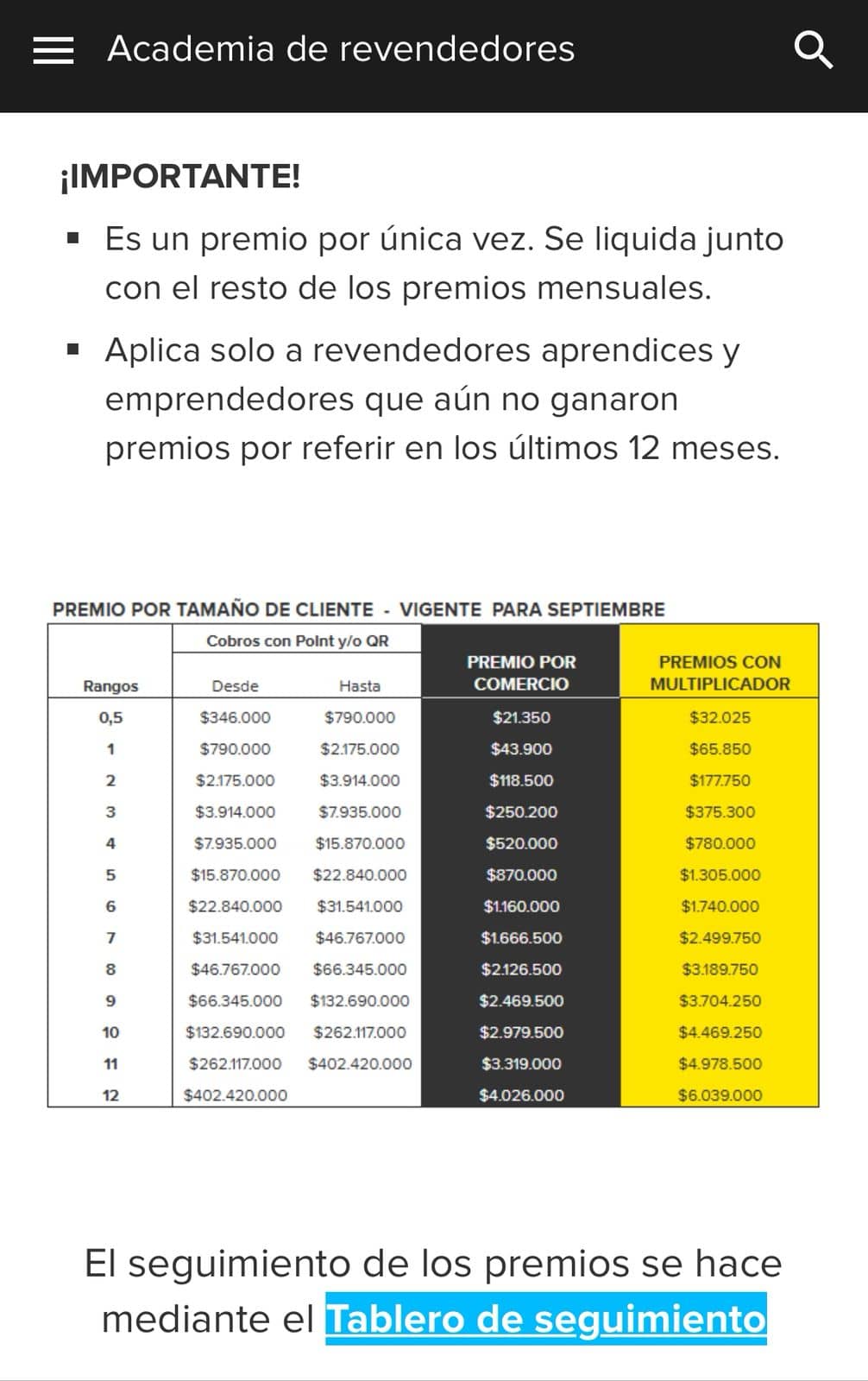 Premio por cliente para septiembre