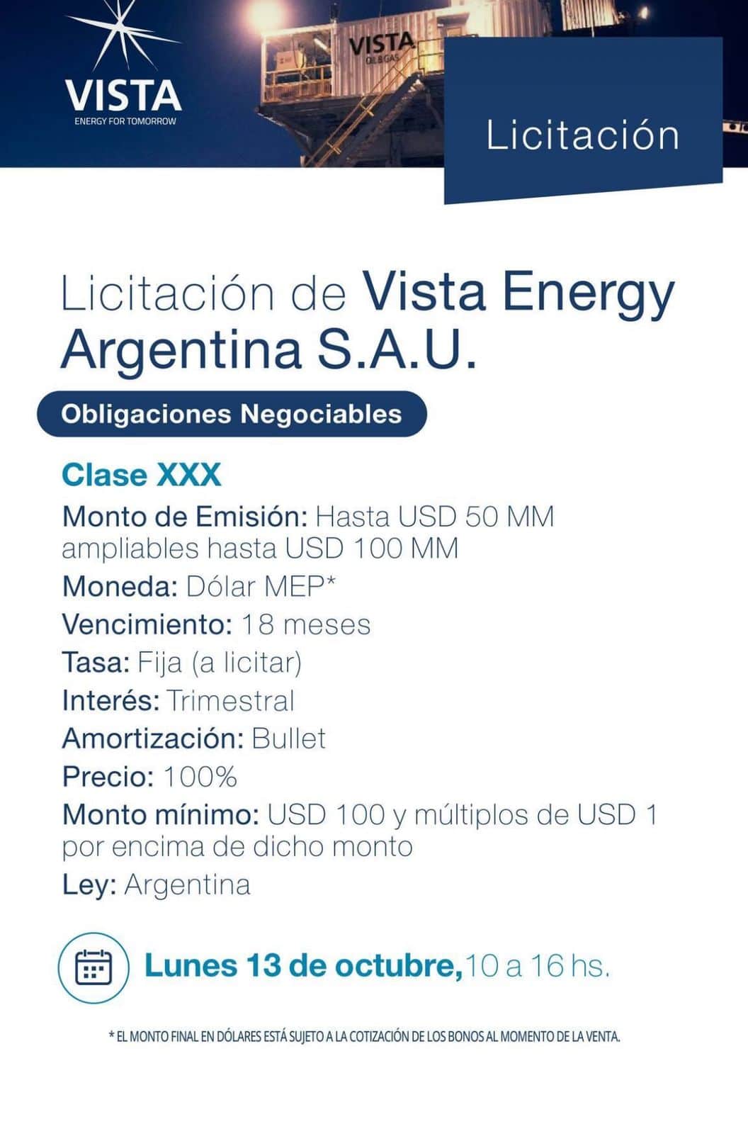 Nueva ON de Vista (Fuente: Balanz)