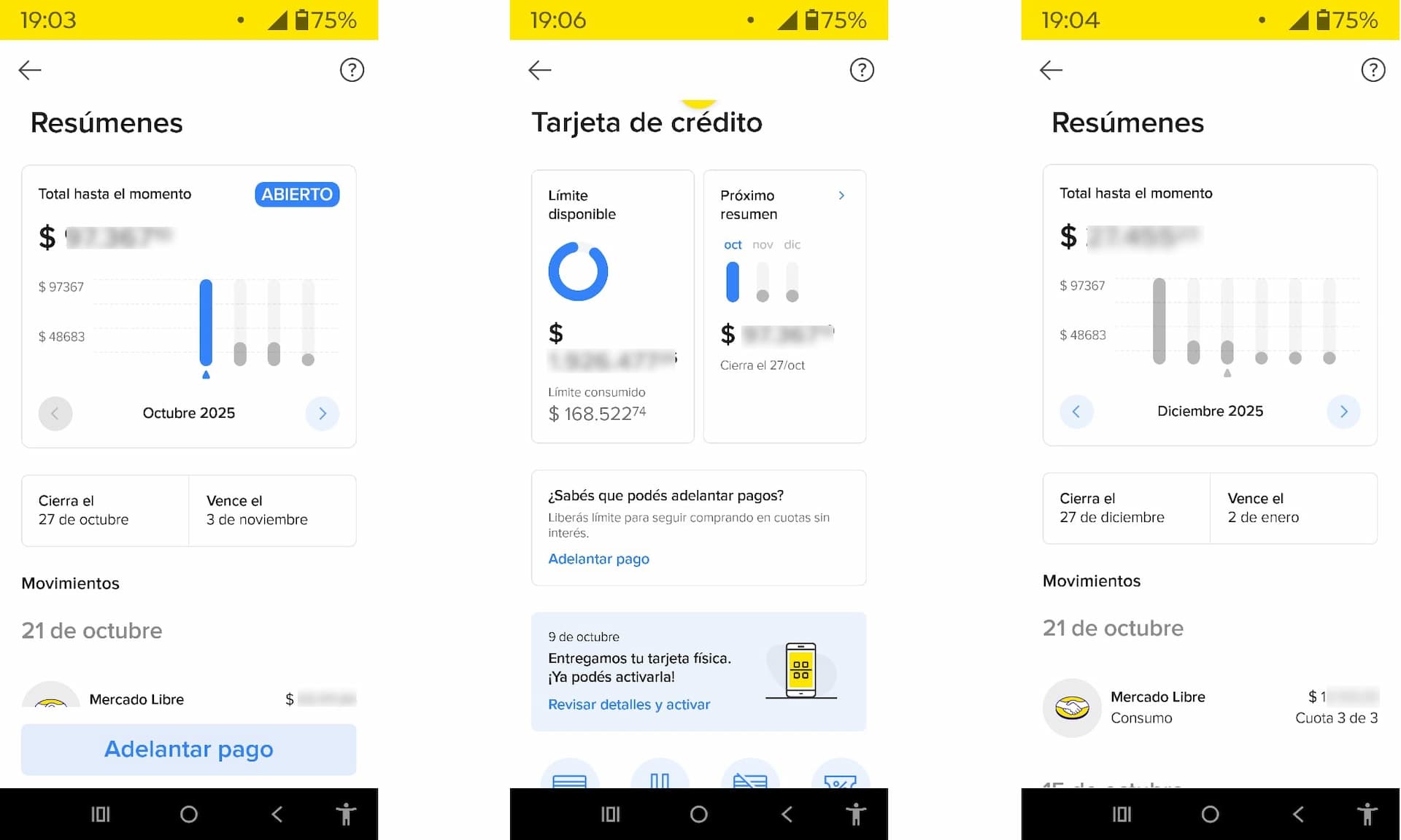 La tarjeta de Mercado Pago ofrece un panel de seguimiento de las cuotas y una fecha de cierre fija
