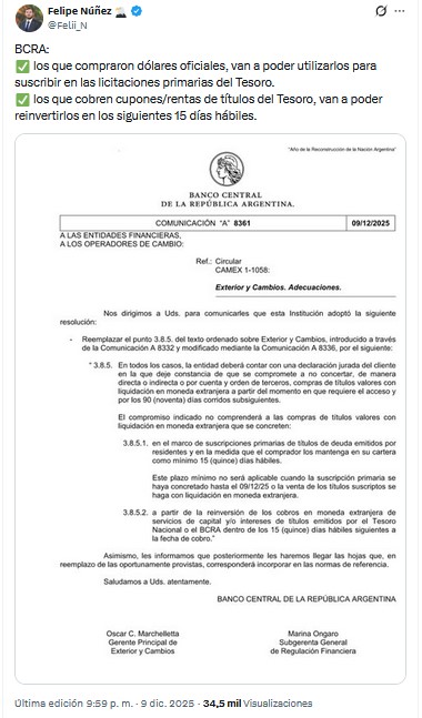Comunicación A 8361 del BCRA