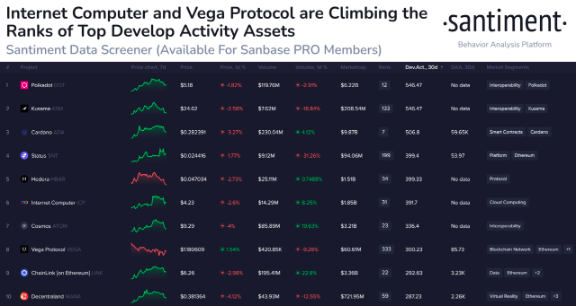 Polkadot encabeza el ranking de actividad de los desarrolladores