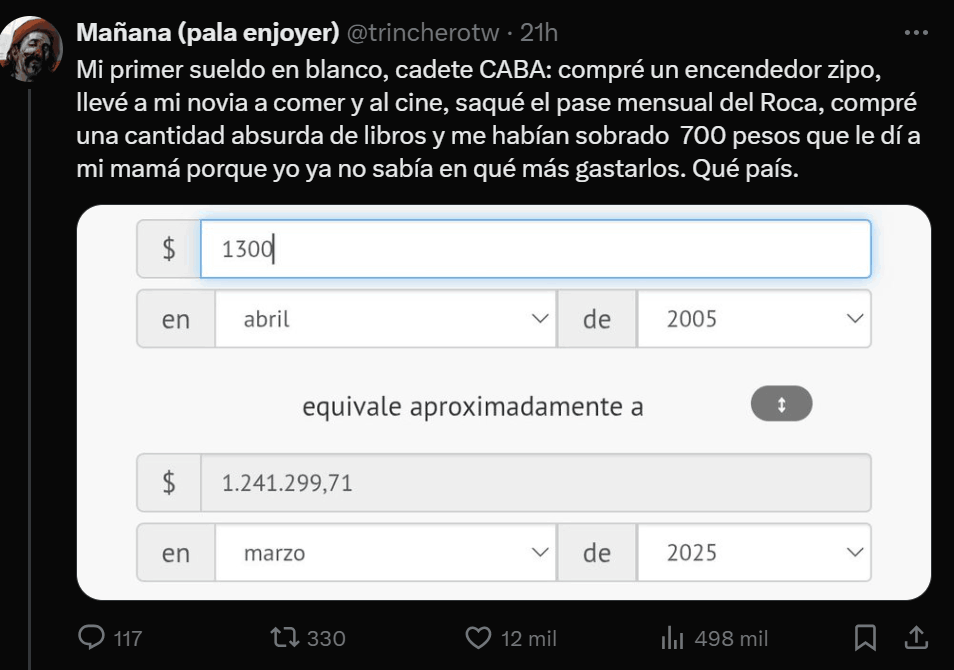 Tuit de un usuario que utilizó la calculadora de inflación