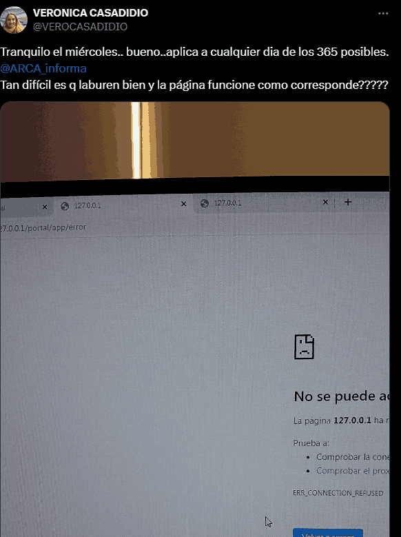 Usuaria quejándose del funcionamiento del sitio web de ARCA