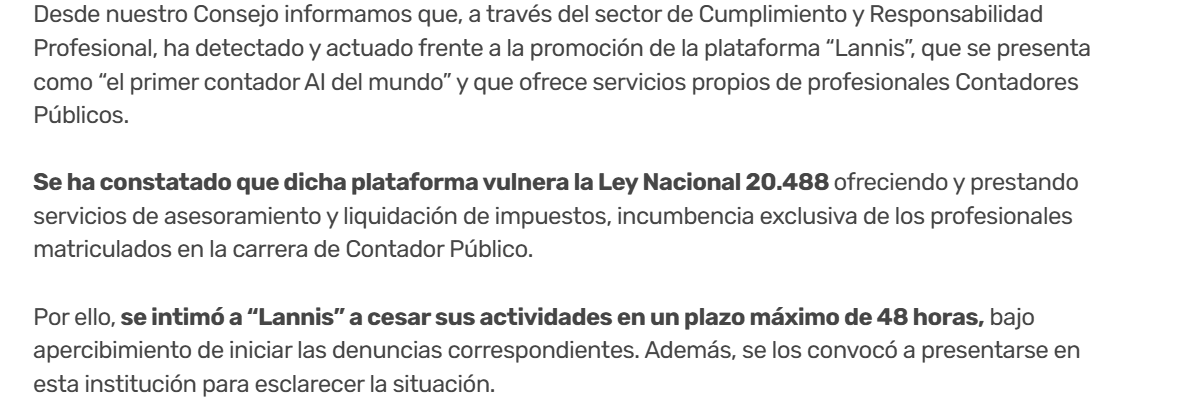 Comunicado del Consejo de Ciencias Económicas de Buenos Aires